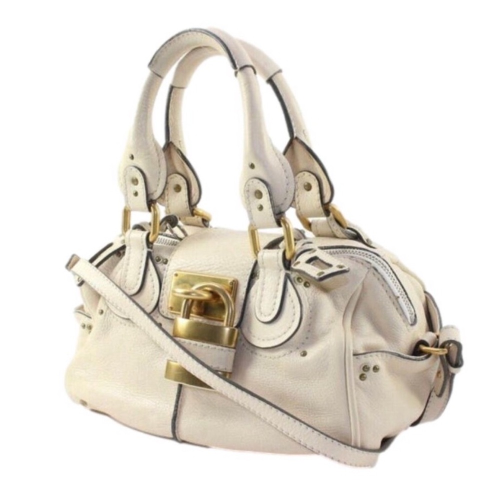 CHLOE PADDINGTON Small Ivory Leather Bag Removable Strap Lock and Key NWOT - Picture 3 of 16